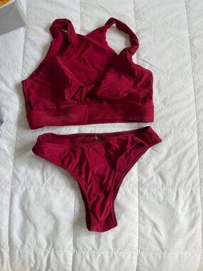 Shark Polewear Burgundy Twist Top and bikini Set Pole dancewear